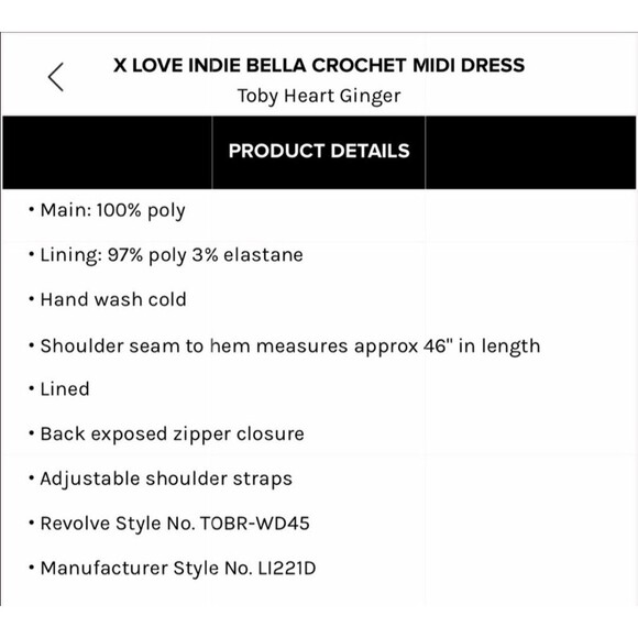 Revolve X Love Indie Bella Crochet Midi Dress By Toby Heart Ginger XS Overlay - Picture 4 of 6